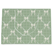 Coquette Bows Gingham Pattern Cream Sage Green  Groot Cadeauzakje (Voorkant)