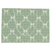 Coquette Bows Gingham Pattern Cream Sage Green  Groot Cadeauzakje (Achterkant)