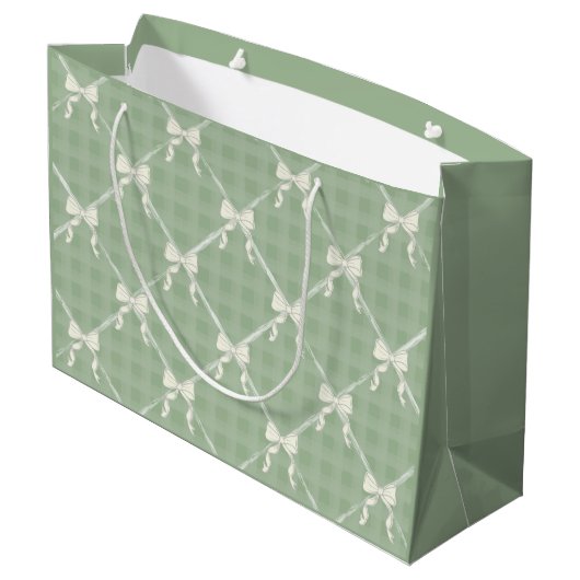 Coquette Bows Gingham Pattern Cream Sage Green  Groot Cadeauzakje (Achterkant Gekanteld)