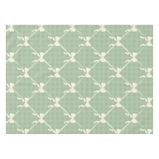 Coquette Bows Gingham Pattern Cream Sage Green Tafelkleed (Voorkant (Horizontaal))
