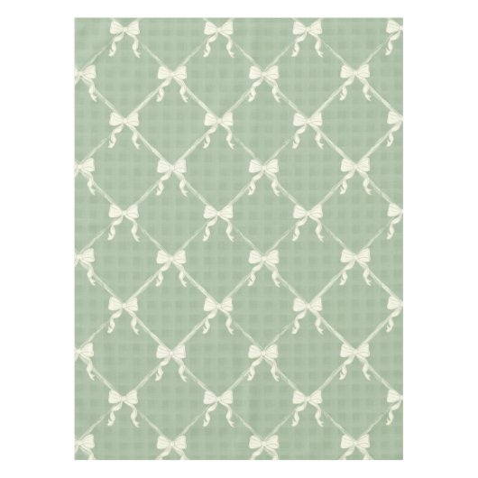 Coquette Bows Gingham Pattern Cream Sage Green Tafelkleed (Voorkant)
