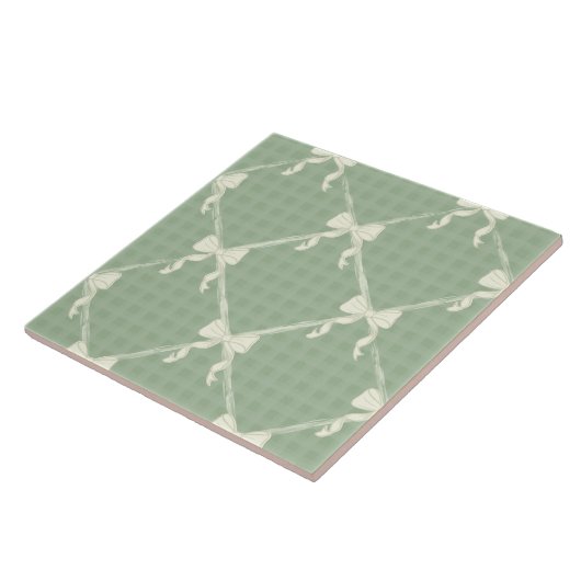 Coquette Bows Gingham Pattern Cream Sage Green Tegeltje (Zijkant)