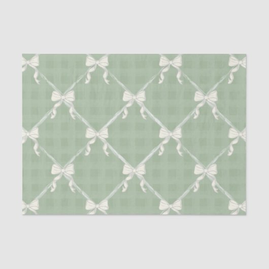 Coquette Bows Gingham Pattern Cream Sage Green  Tissuepapier (Voorkant)