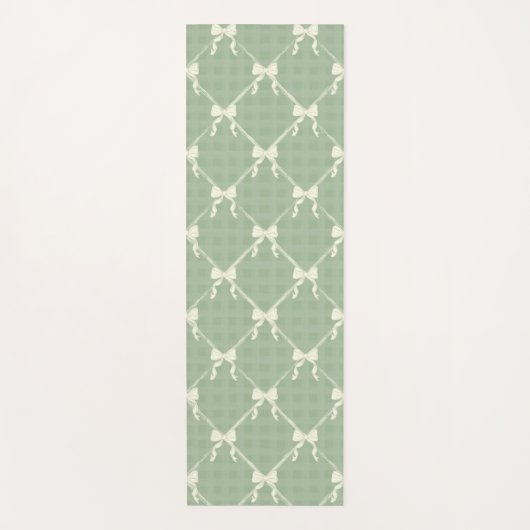 Coquette Bows Gingham Pattern Cream Sage Green Yogamat (Voorkant)