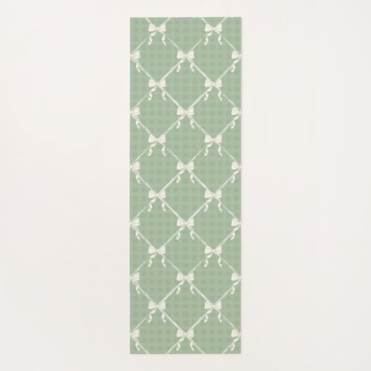 Coquette Bows Gingham Pattern Cream Sage Green Yogamat (Achterkant)
