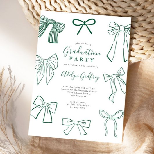 Coquette Bows Green Graduation Party Uitnodiging