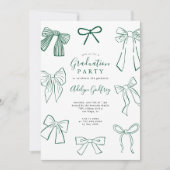 Coquette Bows Green Graduation Party Uitnodiging (Voorkant)
