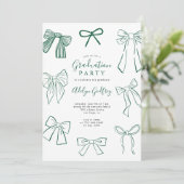 Coquette Bows Green Graduation Party Uitnodiging (Staand voorkant)