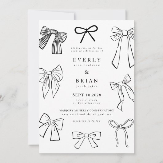 Coquette Bows Huwelijksuitnodiging Kaart (Voorkant)