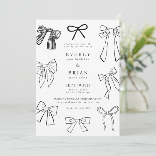 Coquette Bows Huwelijksuitnodiging Kaart (Staand voorkant)