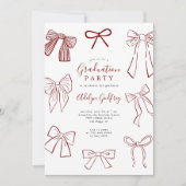 Coquette Bows Maroon Graduation Party Uitnodiging (Voorkant)