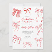 Coquette Bows Red Graduation Party Uitnodiging (Voorkant)