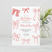 Coquette Bows Red Graduation Party Uitnodiging (Staand voorkant)