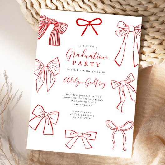 Coquette Bows Red Graduation Party Uitnodiging