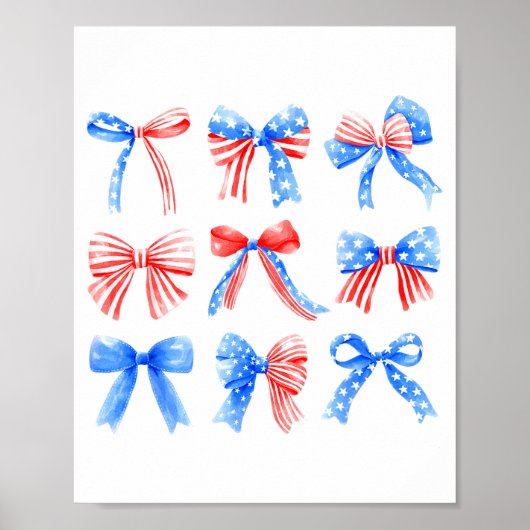 Coquette Bows Red White Blue Usa Flag 4th Of July  Poster (Voorkant)