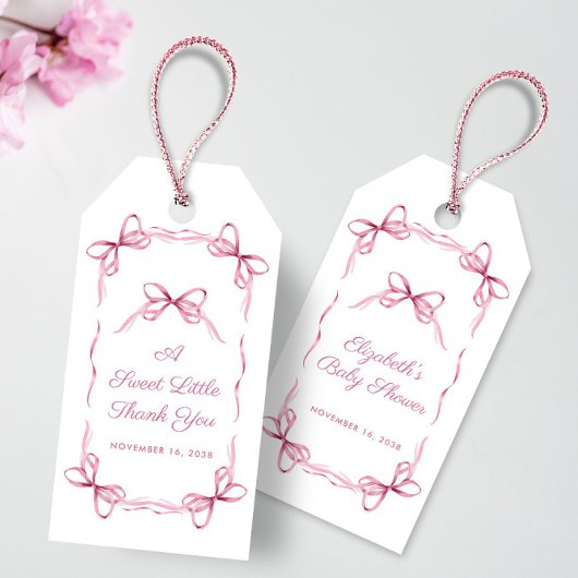  Coquette Bows Roze Baby Meisje Douche Cadeaulabel
