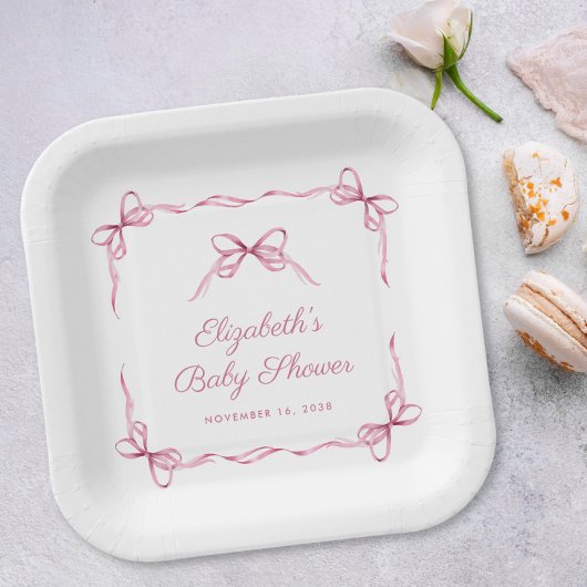  Coquette Bows Roze Baby Meisje Douche Papieren Bordje