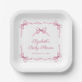  Coquette Bows Roze Baby Meisje Douche Papieren Bordje (Voorkant)