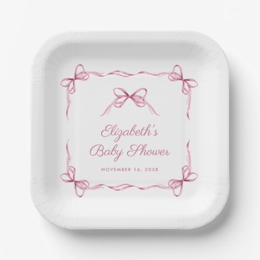  Coquette Bows Roze Baby Meisje Douche Papieren Bordje (Voorkant)
