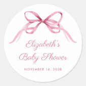  Coquette Bows Roze Baby Meisje Douche Ronde Sticker (Voorkant)