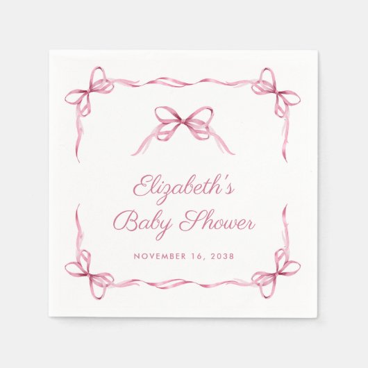  Coquette Bows Roze Baby Meisje Douche Servet (Voorkant)