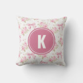 Coquette Bows Roze Rozen Bloemen Patroon Monogram Kussen (Voorkant)