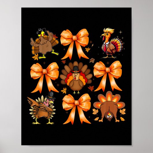 Coquette Bows Thanksgiving Turkije Kerst Turkije Poster (Voorkant)