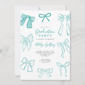 Coquette Bows Turquoise Afstudeerfeest Uitnodiging (Voorkant)