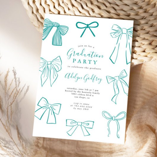 Coquette Bows Turquoise Afstudeerfeest Uitnodiging