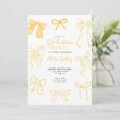 Coquette Bows Yellow Graduation Party Uitnodiging (Staand voorkant)