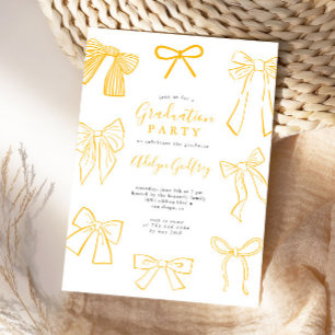 Coquette Bows Yellow Graduation Party Uitnodiging