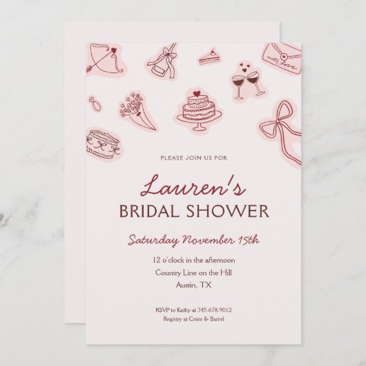 Coquette Bridal Shower Invitation Kaart (Voorkant / Achterkant)