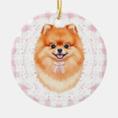 Coquette Brown Pomeranian Dog Pink Gingham Bows Keramisch Ornament (Voorkant)