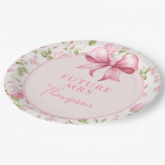 Coquette Bruiloftsfeest met Roze Strik | Toekomsti Papieren Bordje (Gekanteld)