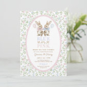 Coquette Bunny Blue or Pink Gender Reveal Kaart (Staand voorkant)