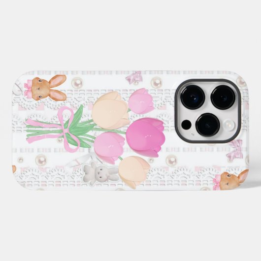 Coquette Bunny Phone Case – White & Floral (Achterkant (horizontaal))