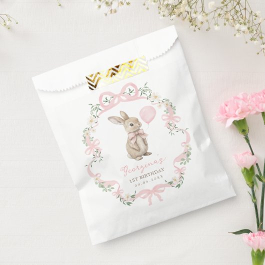 Coquette Bunny Pink Bow Girl Birthday Bedankzakje (Gezegeld)