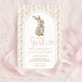 Coquette Bunny Pink Bow Roses Girl Baby Shower Kaart