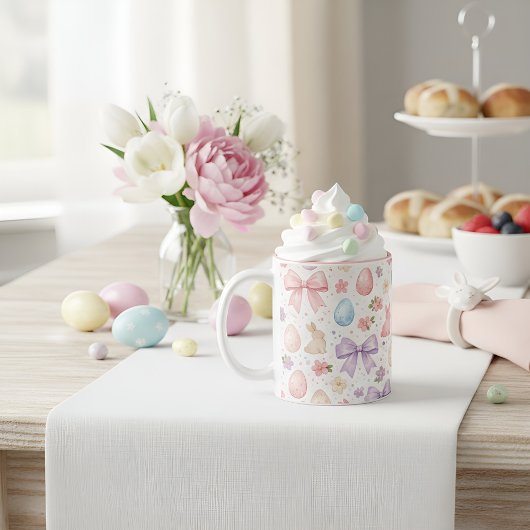 Coquette Bunny & Pink Bows Easter Mug Tweekleurige Koffiemok
