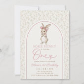 Coquette Bunny Rabbit Girl 1st Birthday Invitation Kaart (Voorkant)