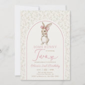 Coquette Bunny Rabbit Girl 2nd Birthday Invitation Kaart (Voorkant)
