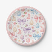 Coquette Bunny & Roze Strikken Pasen Papieren Bord (Voorkant)