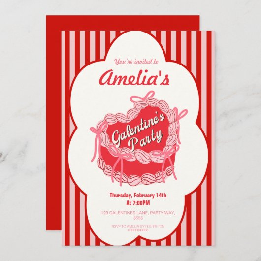 Coquette Cake Galentine's Day Valentijns roze rood Kaart (Voorkant / Achterkant)