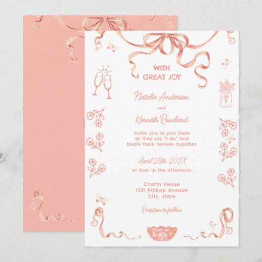 Coquette  Cameo bruiloft Kaart (Voorkant / Achterkant)