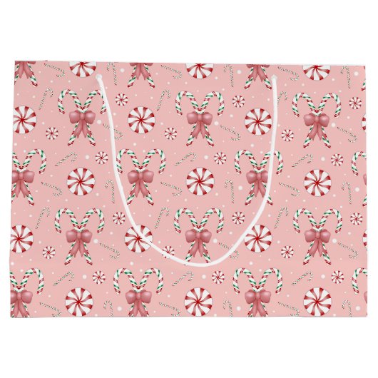 Coquette Candy Cane Pattern Holiday Groot Cadeauzakje (Achterkant)