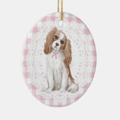 Coquette Cavalier King Charles Roze Gingham Strikj Keramisch Ornament (Rechts)