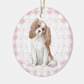 Coquette Cavalier King Charles Roze Gingham Strikj Keramisch Ornament (Links)