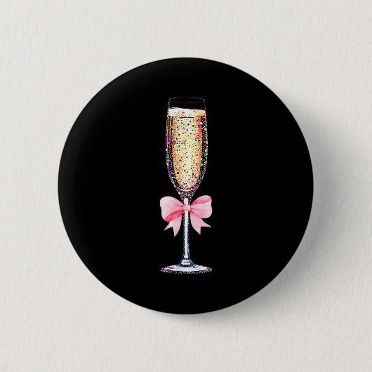 Coquette Champagne Gl Happy New Year 2026 Party Wo Ronde Button 5,7 Cm (Voorkant)