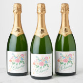 Coquette Charm Bloemenschildering Bruiloft Sparkling Wijnetiket (Flessen)