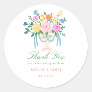 Coquette Charm Bloemenschildering Trouwdag Ronde Sticker